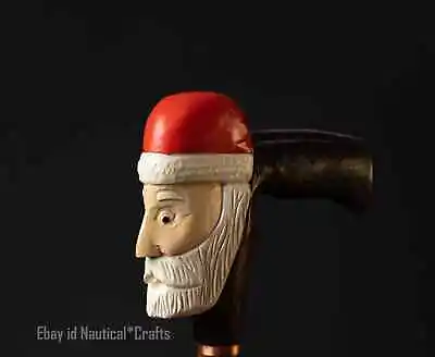 Wooden Walking Stick Handcarved Santa Claus Head Handle Walking Cane For Adults • $199