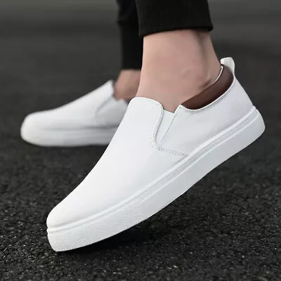 New Men's Slip On Casual Canvas Flat Loafers Round Toe Solid Color Comfort Shoes • $30.22