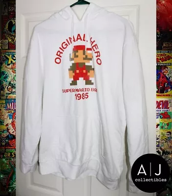 Super Mario Bros Hoodie Men Large White Red Original Hero 1985 Pixel • $34.95