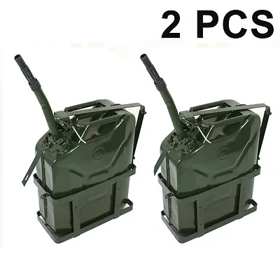 2PC 5 Gallon 20L Liter Jerry Can Metal Steel Tank Military Green With Holder • $87.58