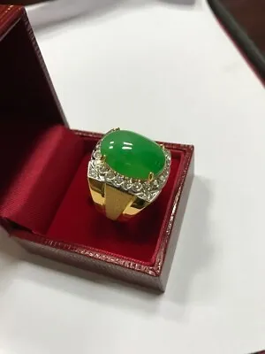 Antique 5.20 Ct Simulated Jade Cabochons Men's Wedding Ring 14K Yellow Gold Over • $305.17