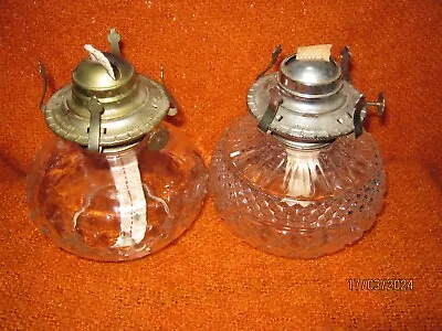 2x VINTAGE LAMPLIGHT FARMS OIL LAMP BASES And Burners Hobnail Cut Glass Effect • £15