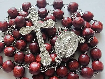 Vintage Catholic Rosary Brown Wood Beads Crucifix Fatima Lourdes • £14.47