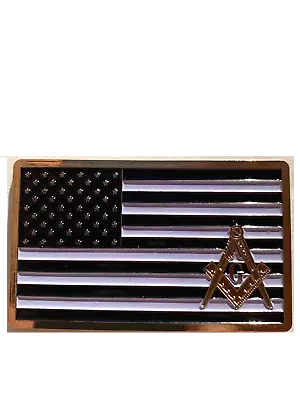 Masonic American Flag Freemason Plate Auto Car Emblem Black White & Gold • $13.99