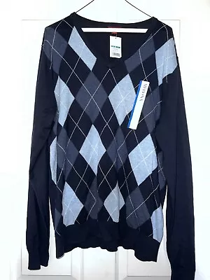 Merona 100% Cotton Argyle V-Neck Pullover Sweater Long Sleeve Navy Mens Size L • $15