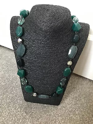 Marks And Spencer M&S Green Silver Beaded Long Necklace • £5.95