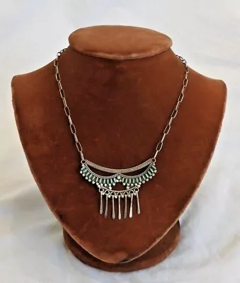 Vintage Southwestern Silver & Turquoise Pendant Necklace • $198.09