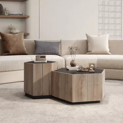 Retro Corner Table Living Room Furniture Hexagonal With Drawer Coffee Table • $120.64