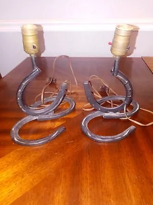 Pair Vintage Antique Horse Shoe Lamps Western Hand Forged Rustic Farmhouse Decor • $59.95