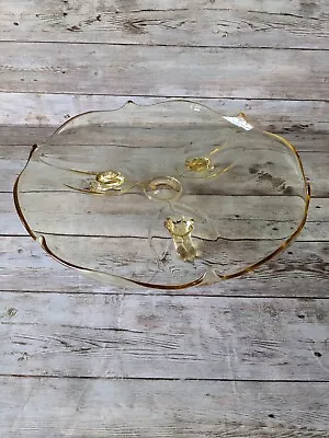 Vintage Lancaster Yellow Petal Depression Glass 3-Footed 10  Cake Plate Stand • $29