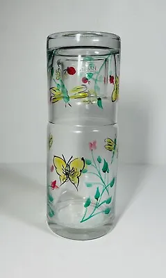 Hand Painted Flower Butterfly Tumble Up Glass Water Carafe & Tumbler Bedside • £15.30