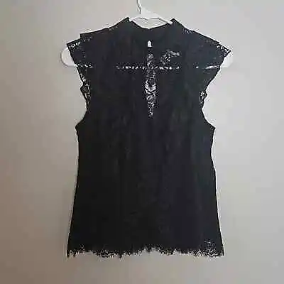 NWT H&M Black Lace Ruffled Flutter Sleeveless Top Sz 6 • $22