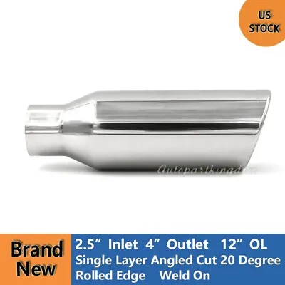 2.5  Inlet 4  Outlet 12  Long Stainless Steel Rolled Edge Exhaust Tip EXT09 • $35.90