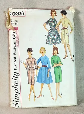 Simplicity Vintage 1960s Dress Sewing Pattern - 5036 Size 18 Bust 38 UNCUT • $9.95