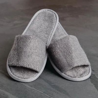 Mitre Luxury Curzon Open Toe Slippers In Grey Cotton Towelling & EVA - One Size • £6.92