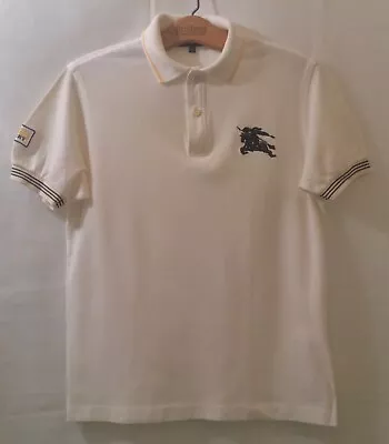 Men's Vintage Burberry White Polo Shirt Embroidered Large Knight Size XS • $9.54