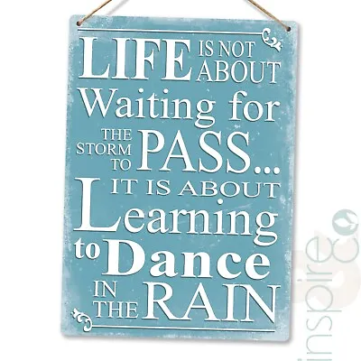 Life Dancing In The Rain Blue - Metal Wall Plaque - Inspire Quote Family Cute • £6.85