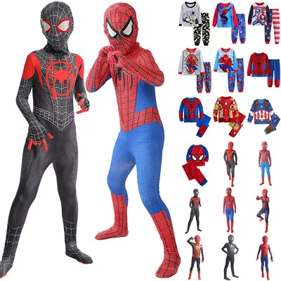 Kids SpiderMan Cosplay Costume Jumpsuit Boys Fancy Dress Child Nightwear Outfits • £7.79