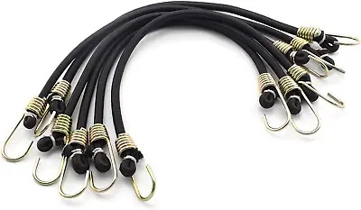 6-Pack Mini Bungee Cords With Hooks - 10 Inch Black Elastic Rope Rubber Strap • $14.31