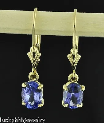 14k Yellow Gold Lever Back Dangling Oval Tanzanite Earring AAA 1.90 Carats USA  • £278.92