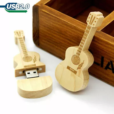 Wooden Guitar Memory Stick USB Flash Drive 64GB 32GB 16GB 8GB USB 2.0 Pendrive • £3.11