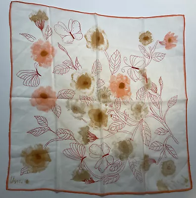 Vintage Vera Neumann Scarf Sheer Silk Butterfly Floral Orange Beige Stain • $21.33