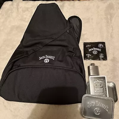 (Lot 19) Jack Daniels Gift Set  Back Pack Cards  Hip Flask & Badges • £25