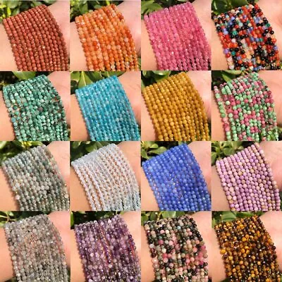 $2.49 • Buy 2 3 4mm Natural Small Faceted Gemstone Round Beads For DIY Jewelry Making 15''
