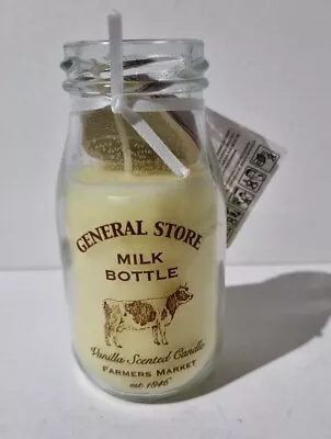 Vintage Style Farmers Market Glass Milk Bottle Vanilla Candle • £8.75