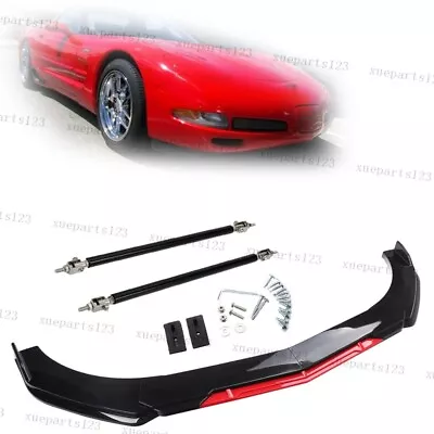 Gloss Black+Red For Corvette C5 Front Bumper Lip Splitter Spoiler 2x Strut Rods • $58.95