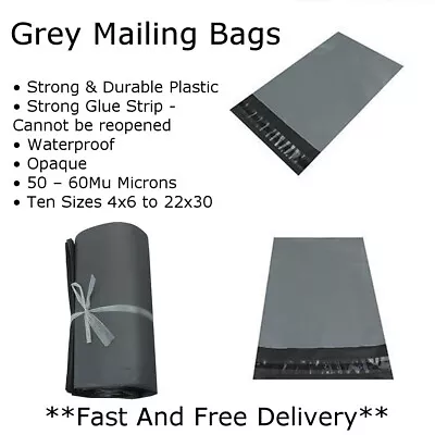 £1.89 • Buy Grey Mailing Bags Plastic Postage Strong Mailing Sacks Postal Small Medium Large