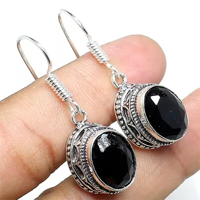 Black Spinel Gemstone 925 Sterling Silver Handmade Vintage Earring Size 1  • $10.44