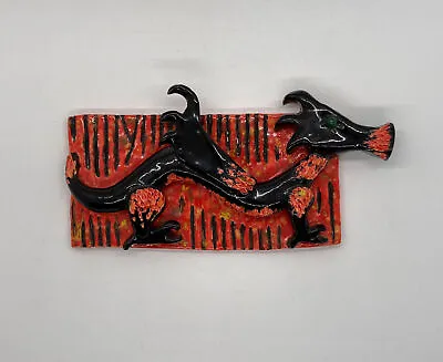 Unique OOAK Studio Art Pottery Sculpted Black Red Dragon Decoration 3.5 X 7.5  • $24.95