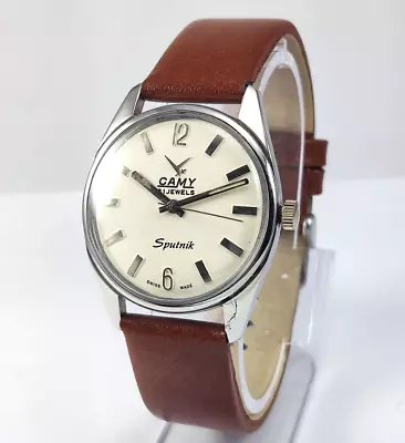 Camy Sputnik Hand-Winding Off-White Dial 21Jewels Men's Wrist Watch ST96 • $67.12