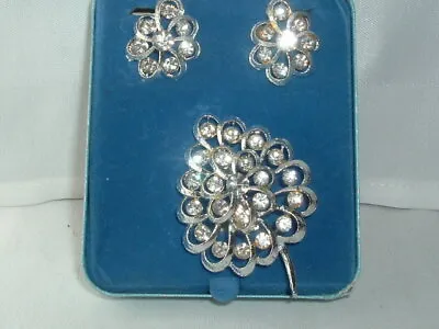 Vintage Camelot Rhinestone Brooch Pin & Clip Earrings Set In Original Box • $16.20