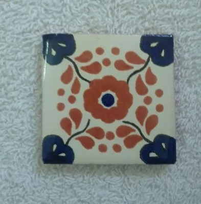 Glossy  Brown Blue Circle  Mexican Talavera Ceramic Tiles 2x2 • $3