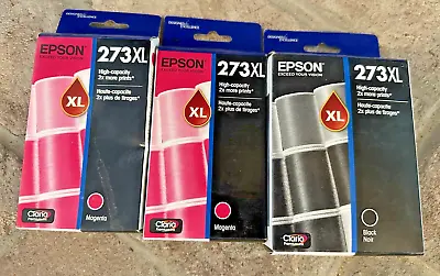 Lot Of 3 New Old Stock Epson 273XL Ink Cartridges Black Magenta EXPIRED • $19