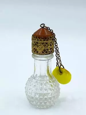 Vintage Czech Irice Perfume Bottle W/ Jeweled Top & Two Fruit Charms • $125