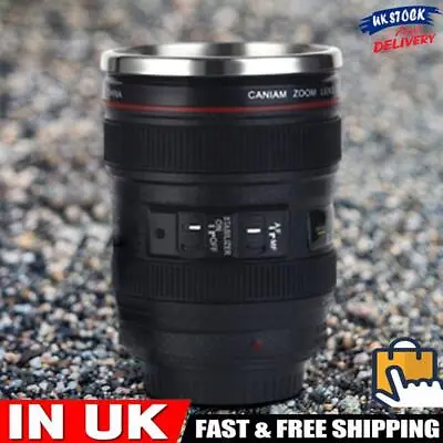 Reusable 350 ML Camera Lens Coffee Mug Steel Insulated Travel Mug (Black) • £9.19