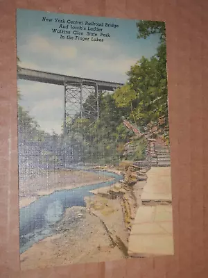 Watkins Glen Ny - Old Postcard - N.y.c.r.r. Bridge - Railroad - Jacob's Ladder • $6.95