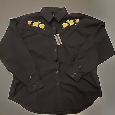 Vtg White Horse Western Shirt Mens XL Embroidered Yellow Roses Black Pearl Snap  • $39.99