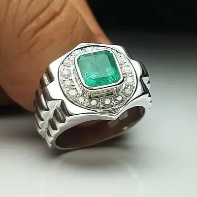 925 Sterling Silver Turkish Jewelry Natural Emerald Gemstone Men's Ring • $560