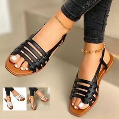£18.90 • Buy Ladies Summer Flat Sandals Orthopedic Open Toe Womens Gladiator Shoes Large Size