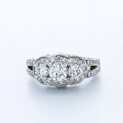 2.09 CT H-VS2 Round Cut Natural Certified Diamonds 950 PL. Halo Engagement Ring • $3434.40