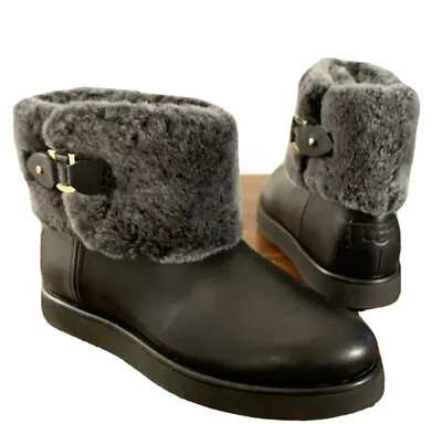 Ugg Classic Berge Mini Black Suede/ Sheepskin Boots Size 6 1107089  Authentic • $79.99