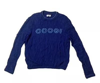 Vintage 90s COOGI Basics Blue Script Pullover Knitted Sweater Adult Sz Small • $175