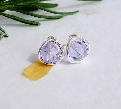 Alexandrite Crystal Stud Earrings Sterling Silver June Birthstone Handmade Gift • £10.95