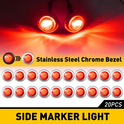 20pcs 3/4  Round Red LED Side Marker Light With Stailness Base Truck Trailer CUS • $21.84