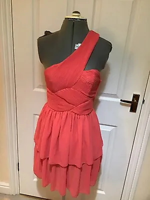 H&M One Shoulder Coral Layered Evening Dress Size 10 • £7.99