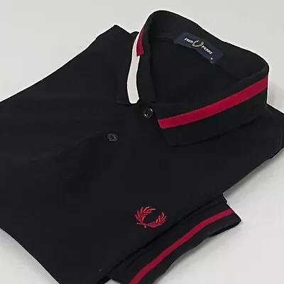 Fred Perry Black Red White Abstract Polo Shirt Size M Medium Mod 60s Casuals • £21